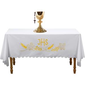 White Spiritual Communion Tablecloth Altar Runner Holy Communion Table Runner Altar Frontal for Church for Gatherings Baptism Ceremonies (88 x 52 Inches,Table Cover)