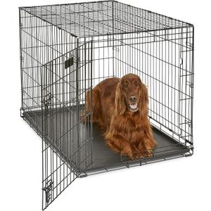 MidWest Homes for Pets Newly Enhanced Single & Double Door iCrate Dog Crate, Includes Leak-Proof Pan, Floor Protecting Feet, Divider Panel & New Patented Features (42.0"L x 28.0"W x 30.0"H, Black)