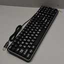 EDJO Large Print Backlit Wired Keyboard, Large Font with 7-Color LED Backlight, Retro Round Key, Ergonomic and Quiet Typing, Compatible with Windows Desktops, Laptops, and PCs.