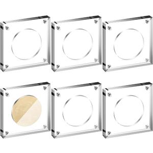 Kathfly 2 Pack Challenge Coin Display Holder Stands Case Square Shape Acrylic Capsules Display Frame for Collectors Military Challenge Coin Antique (2 Inch)