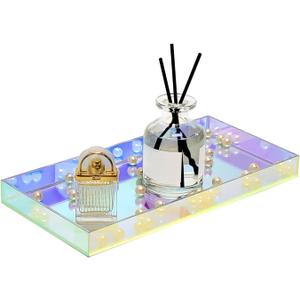 ROYALITA Iridescent Acrylic Vanity Tray 10x5 Inch - Small Acrylic Trays Perfume Tray Spill Proof, Decorative Tray for Bathroom Countertop, Wedding Decor, Aromatherapy Storage, Office Desk