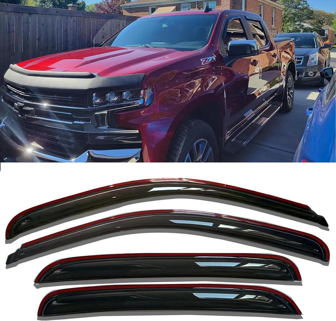 in-Channel Window Visors Rain Guards Vent Deflectors for Truck Window Shield for Chevy Silverado/GMC Sierra 1500 Crew Cab 2019-2025, 2500HD 3500HD 2020-2025, Stylish Vent Shade Wind Deflectors 194805