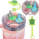 Compatible with Stanley Cup Lid Accessories Charms, Charms for Stanley Cups H2.0 Accessories 30oz 40oz with Silicone Straw Cover Cap for Tumblers (Tortoise, 30oz)