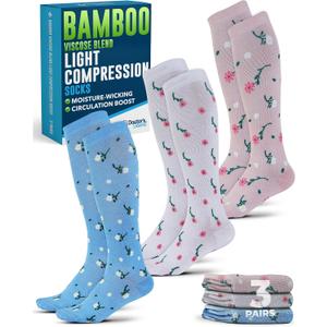 Doctor's Select Bamboo Viscose Light Compression Socks for Women & Men - 3 Pairs, 8-15 mmHg Compression Socks, Knee High Medium