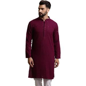 Sojanya, Since 1958 Men'S Pure Cotton Purple Sequence Long Kurta, XXL