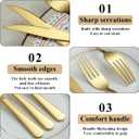 Evanda Gold Steak Knives Set 24 Piece, Gold Titanium Plating Stainless Steel 12 Dinner Forks and 12 Dinner Knives Set, Steak Knives Steak Forks, Dishwasher Safe