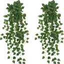 Uieke 2Pcs Fake Plants for Outside Fake Plant Decor 3.1ft Artificial Hanging Plants Fake Ivy Vine Faux Greenery Vine Plant for Home Room Wall Pot Hanging Planter Indoor Outdoor Dcor (Green Radish)