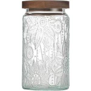 34 OZ Airtight Glass Storage Jar with Bamboo Lid - Vintage Glass Jar Vintage Food Containers Canisters Set for Kitchen Counter & Pantry - Ideal for Sugar, Flour, Coffee, Tea, Candy, Oats, Cereal