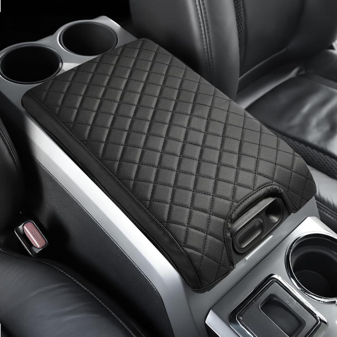 JOYTUTUS Center Console Cover Compatible with 2009-2014 Ford F150, Leather Armrest Cover Center Console Cushion Arm Rest Cover