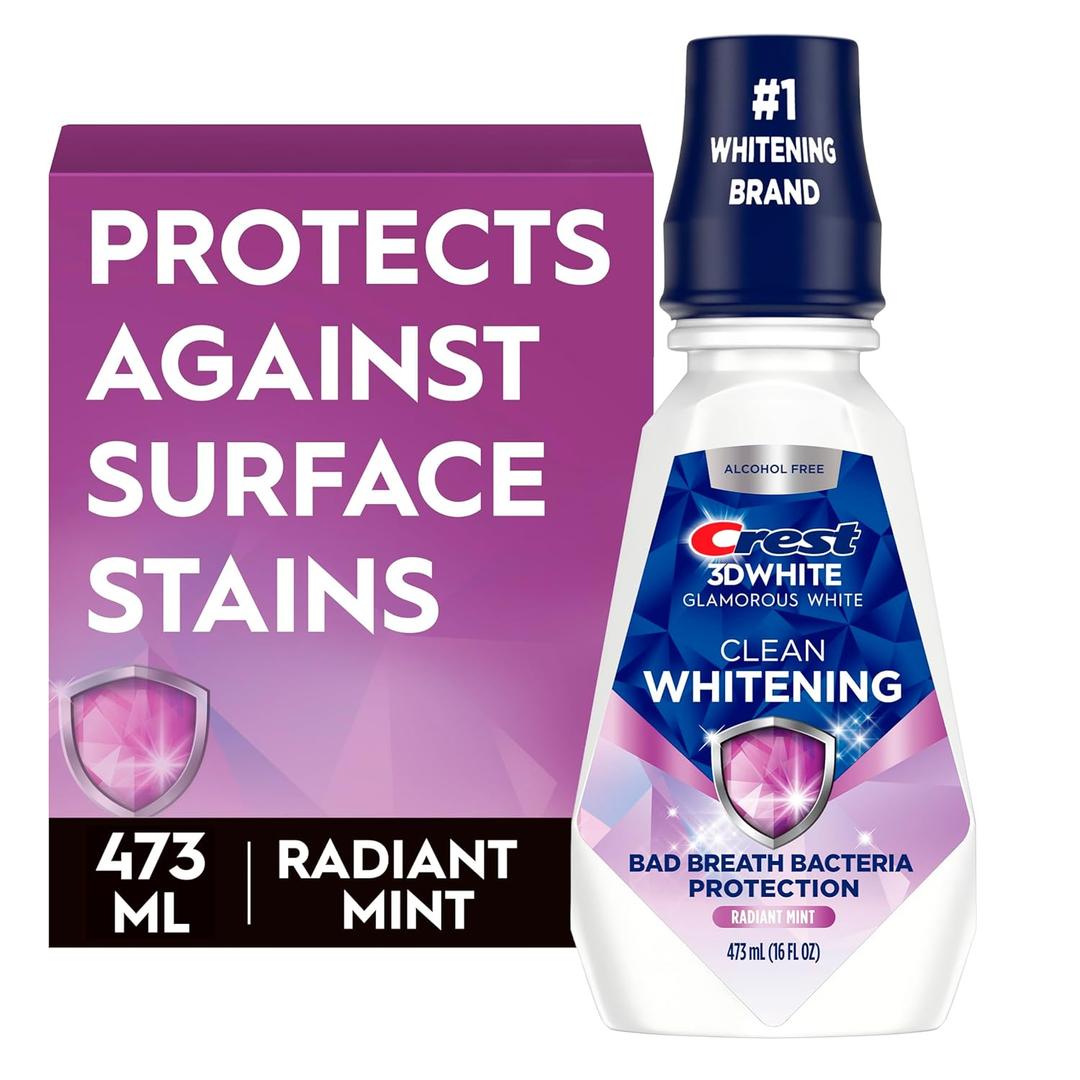 Crest 3D White Glamorous White Alcohol Free Multi-Care Whitening Mouthwash, Hydrogen Peroxide Mouthwash, Arctic Mint, 16 fl oz (473 mL) - Pack of 4, Crest Mouthwash