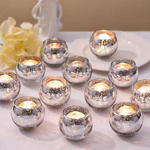 LETINE 36pcs Silver Votive Candle Holders - Elegant Mercury Glass Tea Light Candle Holder Set for Weddings, Holiday Season Decorations,Christmas Table Centerpieces