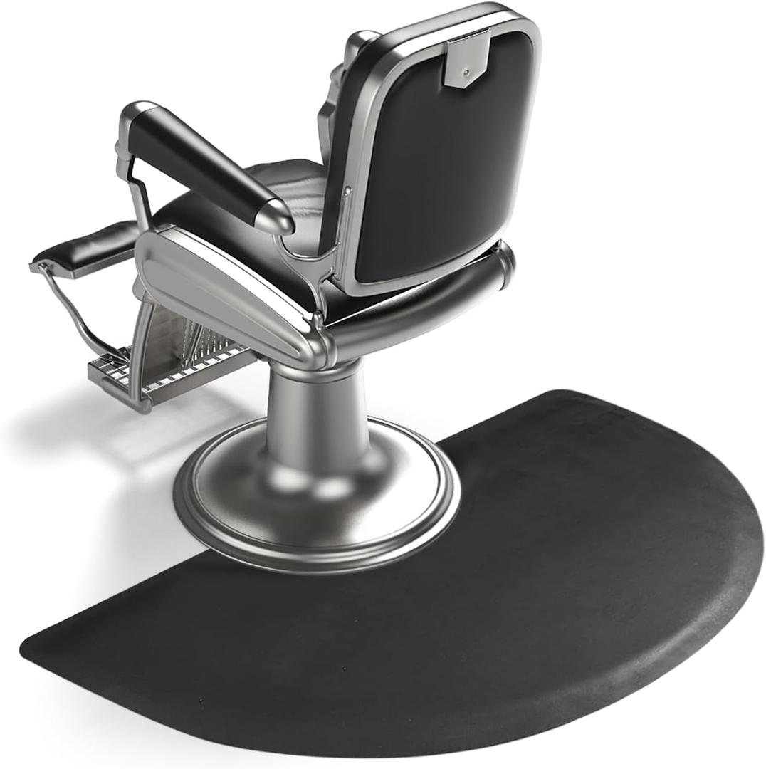 Salon Chair Anti-Fatigue Floor Mat for Barber Shop - 3'x5' Black Semi Circle for Hair Stylist - 1/2" Thick Standing Mat