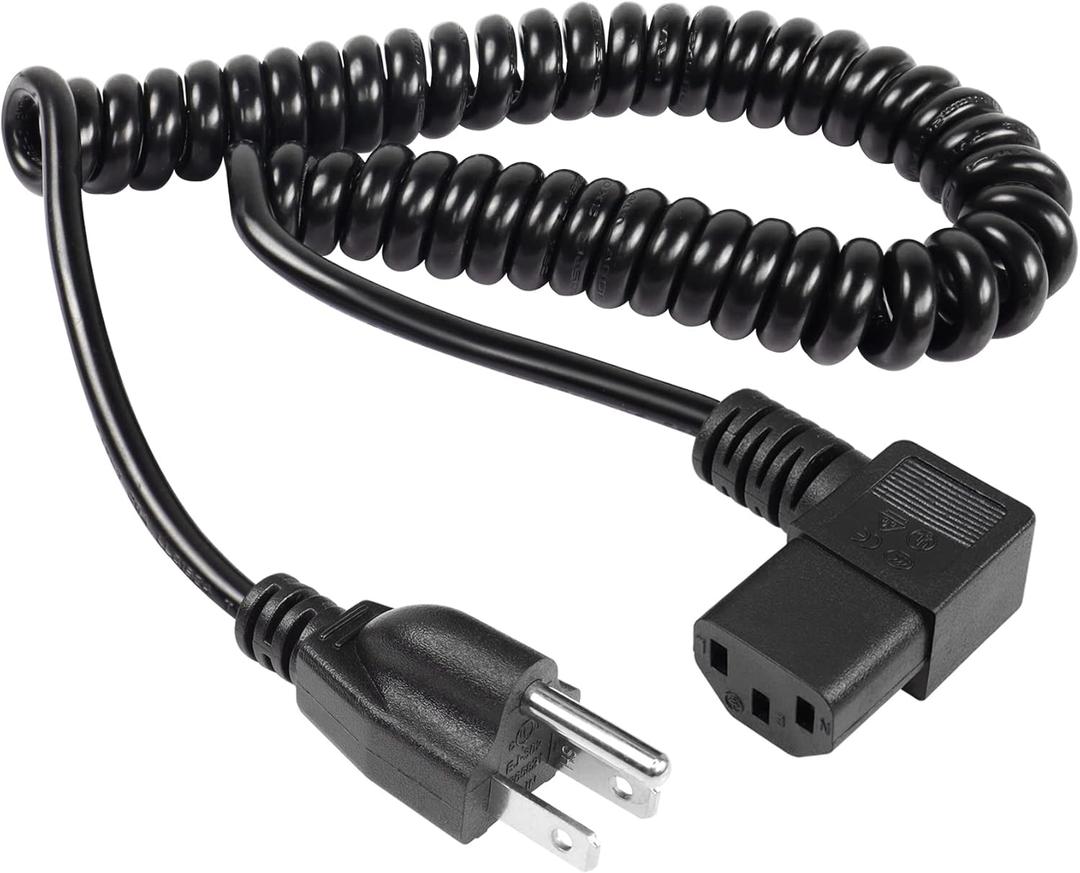 RIIEYOCA Right Angle 3 Prong Power Coiled Cord,90 Degree 18AWG NEMA 5-15P to IEC 320 C13 10A 150V TV Power Spring Cable for Computer, PC, Desktop, Printer, Scanner 1.97FT-4.9FT(R)