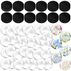 72 Pieces Craft Magnets Glass Ceramic Ferrite Magnet with Adhesive Backing and Transparent Clear Glass Cabochons for DIY Craft Fridge Refrigerator Pendants(1 Inch,Round)