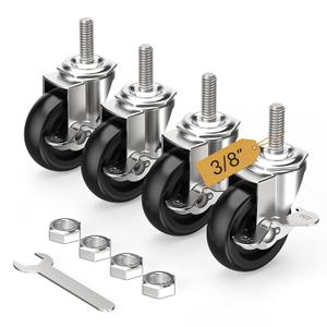 HOLKIE Caster Wheels 3 inch Locking Stem Casters, 3/ 8" -16 x 1-1/ 2" (Stem Diameter 3/ 8", Stem Length 1-1/ 2") Threaded Stem Casters Swivel Casters Set of 4 Heavy Duty Castors Black