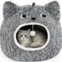 CATISM Cat Bed, Cat Beds for Indoor Cats - Kitten Bed Cave Washable, Soft Plush Hooded, Removable Pillow, Non-Slip Base, Large Cave for Kitty (Black)