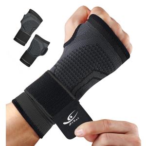 HiRui 2-Pack Wrist Brace Wrist Wraps, Hand Compression Sleeves with Wrist Straps Support for Fitness Weightlifting MTB Tendonitis Carpal Tunnel Arthritis Pain Relief (Black, Medium) (Medium (Pack of 2))