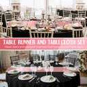 Tudomro 8 Pcs Black and Rose Gold Round Plastic Tablecloth and Satin Table Runner Set 84 Inch Round Covers 12 x 108 Inch Table Runners for Wedding Birthday Party Baby Shower Anniversary