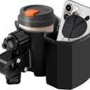 2-in-1Stroller Cup Holder with Phone Holder, 360° Rotatable Strong Clip, Large Storage Box for Stroller, Wheelchair, Walker