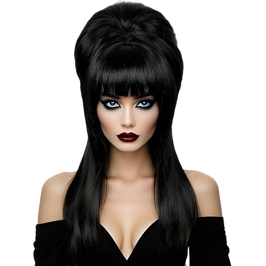 Linfairy Long Straight Black Wig Big Bouffant Beehive Wigs for Women fits 50s 80s Costume Linfairy Long Straight Black Wig Big Bouffant Beehive Wigs for Women fits 50s 80s Costume