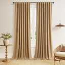 Guken 100% Blackout Linen Curtains 84 Inch Length 2 Panels Set for Living Room Bedroom Back Tab Thermal Insulated Black Out Linen Drapes Room Darkening Window Curtains 84 Inches Long,Camel Brown