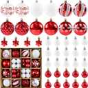 Christmas Balls Ornaments, 44 Packs Red White Xmas Tree Decoration, Shatterproof Christmas Tree Decorations, Glittering Hanging Ball for Winter Holiday New Year Party Decoration Assorted Sizes