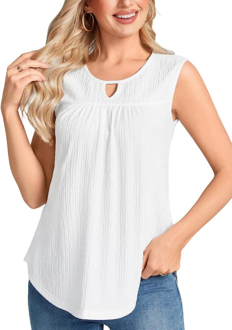 SUNNEGOO Womens Summer Tank Tops Sleeveless Dressy Casual Shirts Loose Fit Tunic Business Work Blouses Basic Trendy Outfits (Medium, White)