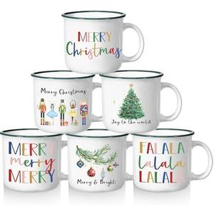 Pickmesh Christmas Coffee Mug Set of 6, Festive Holiday Designs with Nutcracker, Tree Prints – 12 oz Ceramic Enamel Cups for Hot Cocoa, Tea, and Seasonal Beverages – Dishwasher & Microwave Safe