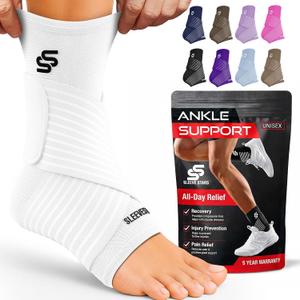 Sleeve Stars Ankle Brace for Women & Men, Ankle Wrap for Sprained Ankle, Compression Sleeve for Plantar Fasciitis Relief, Easy Customizable Support: w/Removable Strap (Pack of 2, M:10"-12"/White)