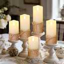Crystal Club Flameless Candles Flickering with Timer, Set of 5 Battery Pillar Candles with Hemp Rope, Realistic Wax Candle Lights for Summer Party Home Table Décor
