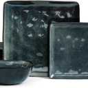 Famiware Dinnerware Sets for 4, Ocean Square 12-Piece Kitchen Plates and Bowls Sets, Reactive Glaze, Microwave and Dishwasher Safe, Scratch Resistant, Deep Forest