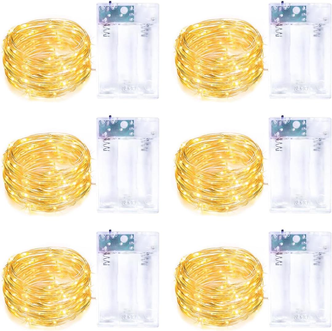 6 Pack Fairy Lights Battery Operated with Timer Silver Wire Mini 13FT 40LED Waterproof Cuttable Twinkle Christmas String Lights for Home Bedroom Wedding DIY Centerpiece Birthday (Warm White)