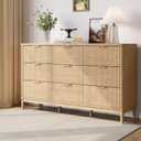 LINSY HOME Fluted Dresser for Bedroom with 9 Drawers, 58" Wide Mid Century Modern Dresser, Tall Boho Chest of Drawers, Large Wood Accent Storage Cabinet for Living Room, Curved Profile Design, Oak
