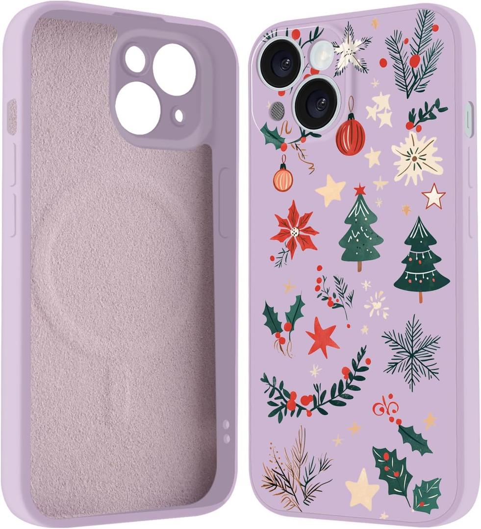 for iPhone 13 Case, Compatible with MagSafe, Cute Christmas Tree Magnetic Phone Case, Purple Liquid Silicone Soft Slim Fit Protective Cover for Women Girls