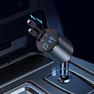 2 x Retractable Car Charger 4 in 1 Fast Car Phone Charger 60W Dual Lightning USB Type C Car Charger Retractable Cords Compatible with Apple iPhone 14 13 12 11 Pro/XS/XR/Mini/X/iPad/AirPods