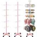 Ripeng 2 Pack 5-Tier Rotating Retail Display Stand, Adjustable Spinning Rack with Wheels for Jewelry Earrings Keychains Craft Shows Vendor Events, Pink