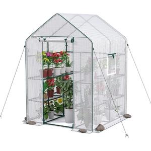 WORKPRO Greenhouse, 56 x 56 x 77 Heavy Duty Walk in Greenhouses for Outdoors with Screen Windows, Thicken PE Cover, 3 Tier 8 Shelves Portable Green House Kit for Patio, Backyard and Porch