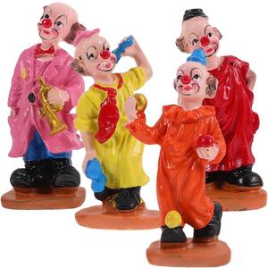 Toyvian Clown Dolls Circus Figurine Mini Statues Resin Toy Model Ornament Table for Kids, Stakes Yard Garden Decor, 4 Random Style
