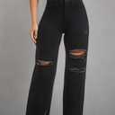Aodrusa Ripped Wide Leg Jeans for Women Mom Baggy Straight Leg Stretchy Boyfriend Trendy Trouser Denim Pants (Black, L)
