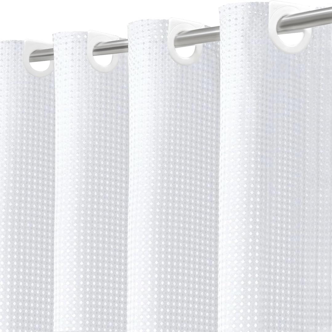 Inhousolu No Hook Waffle Weave Shower Curtain with Removable Snap in Fabric Liner Set for Bathroom, 230 GSM Heavy Duty Weighted Hem, Water Repellent Washable Bath Curtains, 60 x 72 Inch, White