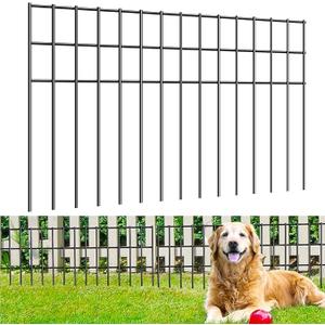 10 Pack 24in(L) X 15in(H) Small/Medium Animal Barrier Fence, 5.5mm Heavy Duty Rod with 1.5" Rod Gap, Dog Rabbits Fences Metal Fence Panel Ground Stakes for Outdoor Patio, Total 20Ft(L), Black