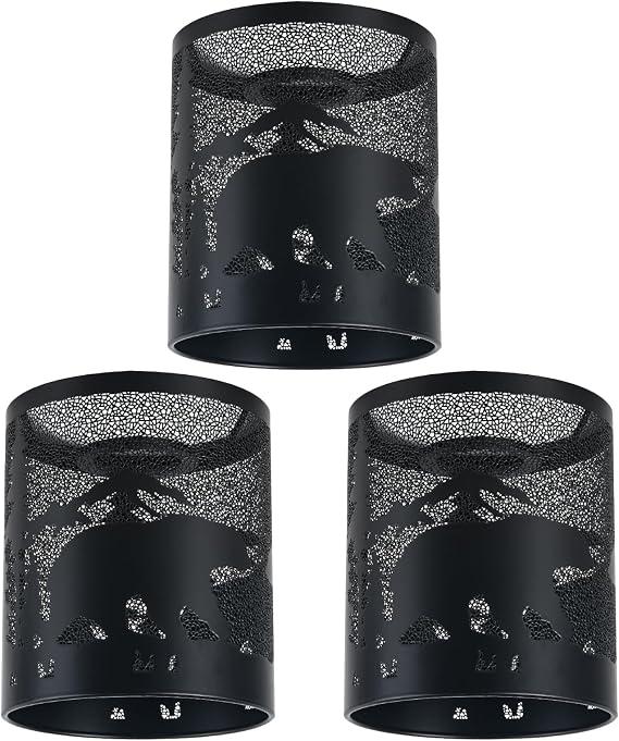 5 Inch Metal Lamp Shade Set of 3, Matte Black Hollow Out Cylinder Drum Lampshade, Openwork Decorative Replacement Light Cover for Table Lamp, Pendant Light, Chandelier, Farmhouse Industrial Home Decor