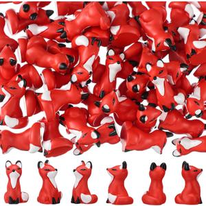 Wesiti 50 Pcs Mini Resin Fox Figures Foxes Figurines Set Fox Animal Statue Tabletop Tray Centerpiece for Spring Summer Home Decoration Gift Party Favors Desktop Decoration(Sitting)