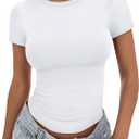 Trendy Queen Womens Basic T Shirts - Stretchy Soft Slim Fit Short Sleeve Y2k Cute Summer Crop Workout Tops (Large)