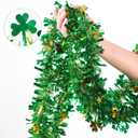 2 x 33 Ft Green St. Patrick's Day Tinsel Garland with Good Luck Green Golden Shamrock Clover for Party Decoration Supply