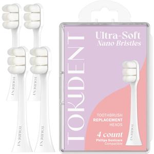 Replacement Brush Heads for Philips Sonicare Electric Brush - Ultra Soft Toothbrush Heads for Sensitive Teeth & Gums - Replacement Head with 10,000 Wave Cut Nano Bristles - 4 Pack - Pearly White