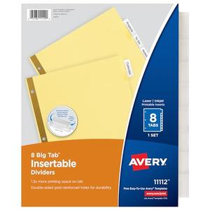 Avery 8-Tab Binder Dividers, Insertable Clear Big Tabs, 1 Set (11112)