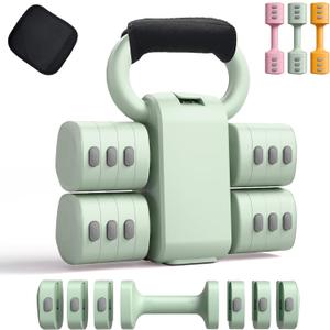 2-in-1 Adjustable Dumbbell Set for Women - 4 Levels (2.2lbs to 12.1lbs) - Home Gym Weights for Women at Home - Fitness Dumbbells, Green 