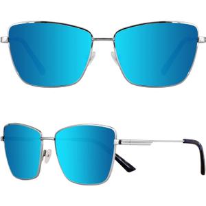 MAXJULI XL Size Extra Large Polarized Sunglasses 151 MM for Big Wide Heads Women Metal Glassess 8815 (Silver+ice Blue)