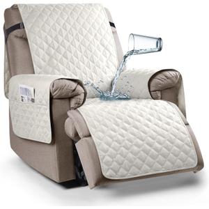 Ruaozz 100% Waterproof Recliner Chair Cover Non-Slip Reclining Cover for Recliner Chair Washable Chair Seat Cover with Elastic Straps for Kids, Dogs, Pets (Beige, 23'')